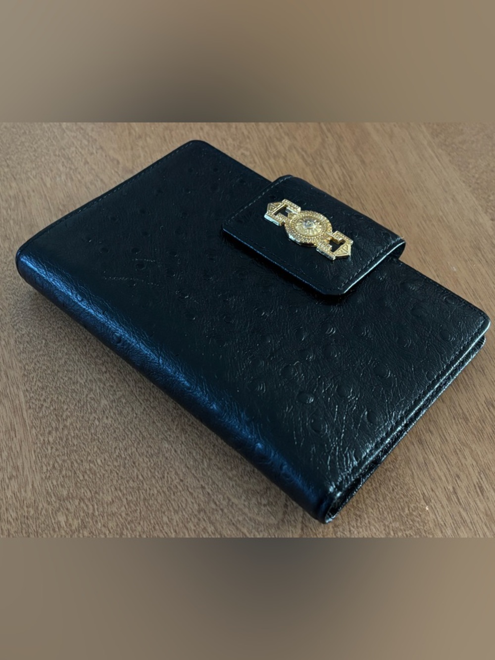 Gianni Versace Vintage Sunburst Organizer/Planner, Black Ostrich, VGVC - Picture 3 of 16